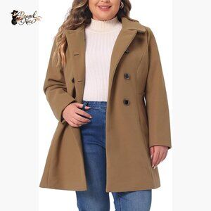Plus Size Double Breasted Pea Coat with Peter Pan Collar